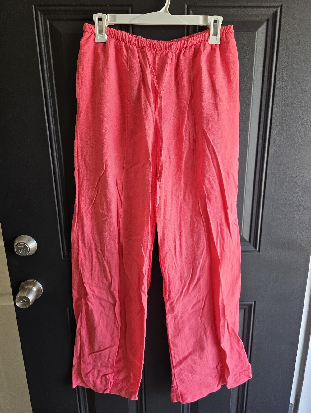 Bright Coral Wide-leg Linen Pants